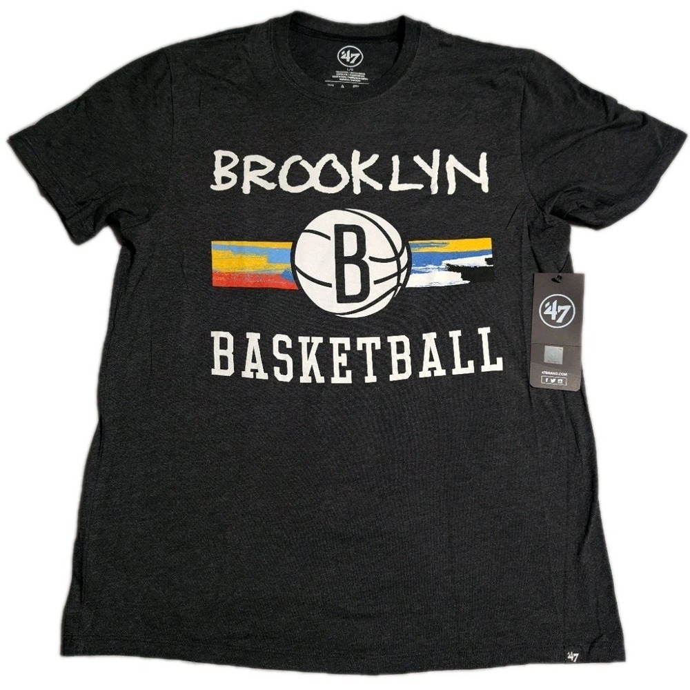 Brooklyn Nets '47 Brand City Edition Club T-Shirt Black NBA Graphic Tee Men's L